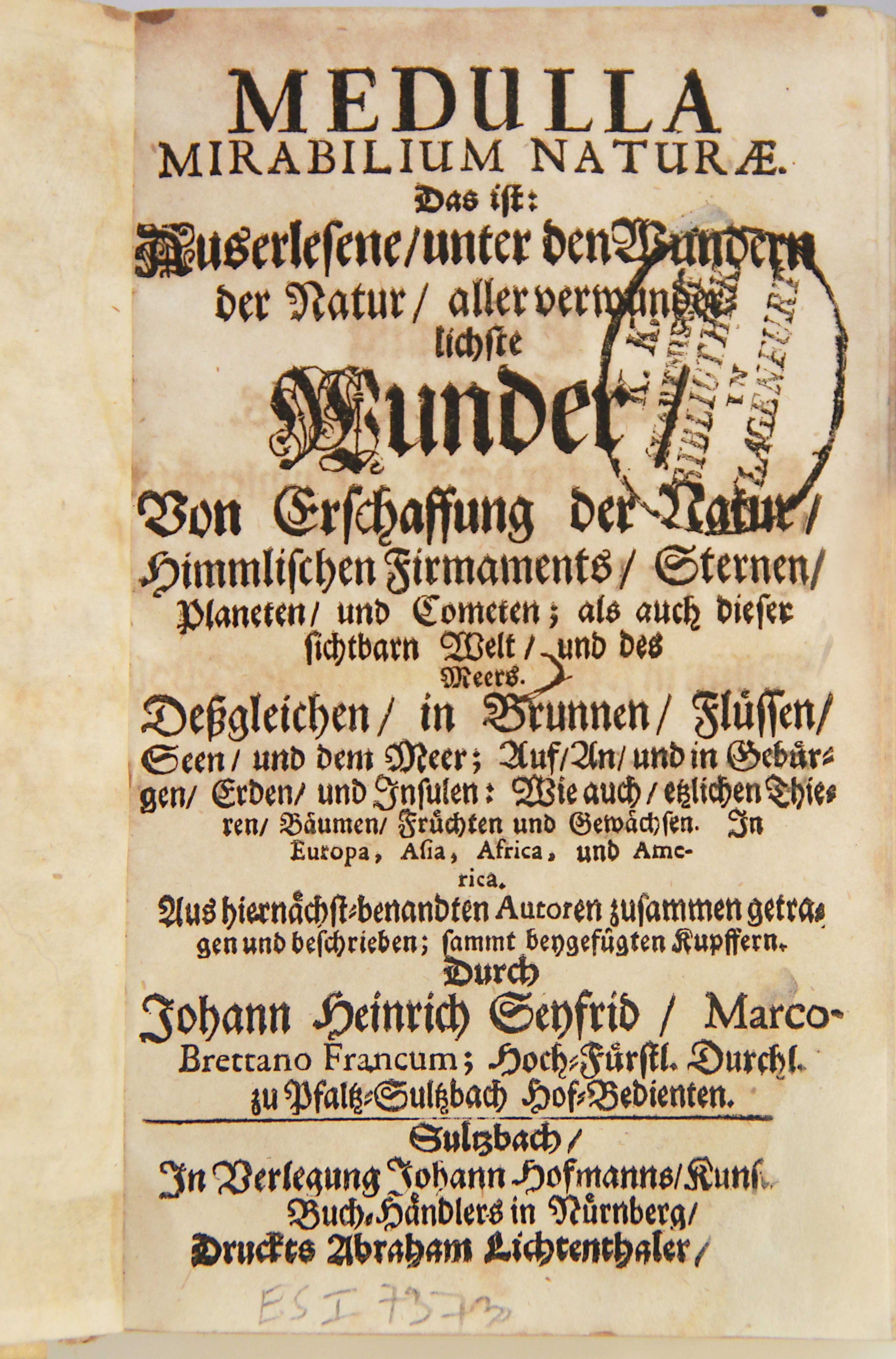 Seyfried, Medulla, 1679. Titelblatt Seyfried-Medulla-1679-ES-I-7373-Titelblatt